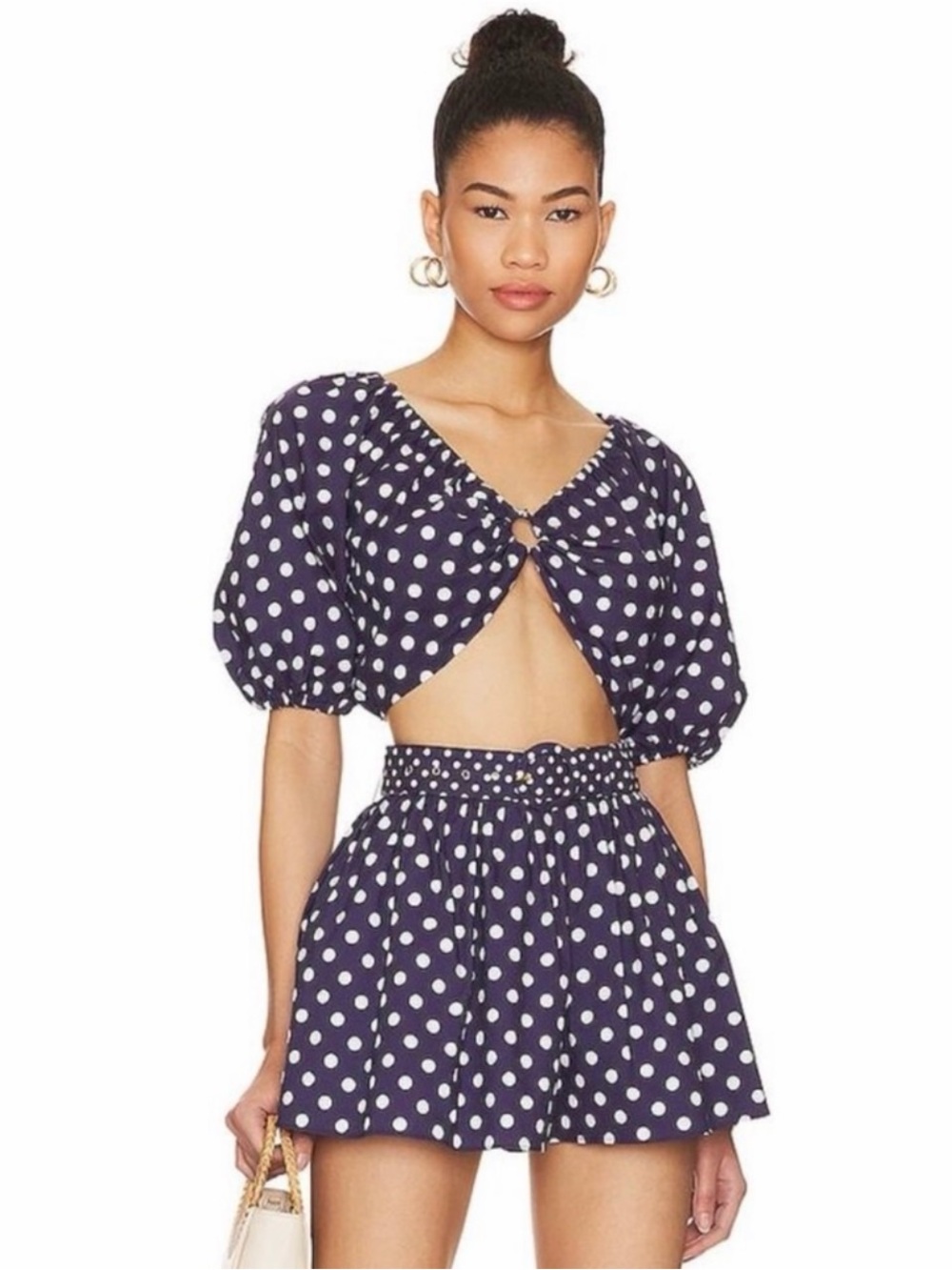 NWOT CAROLINE CONSTAS Tyler Top in Navy White Polka Dot